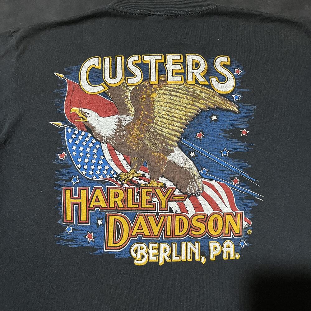 Vintage Harley Davidson Shirt Wanted Posted Large USA Berlin PA 80s 3D Emblem - Picture 10 of 11